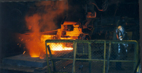 Molten steel pouring from a ladle