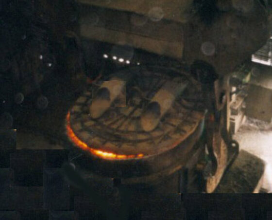Top view of a 200-ton ladle of molten steel
