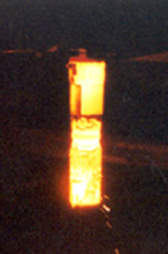 A glowing submerged entry nozzle